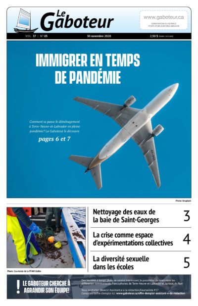 La Une de l'édition du 30 novembre 2021 du journal Le Gaboteur, Immigrer en Temps de Pandémie