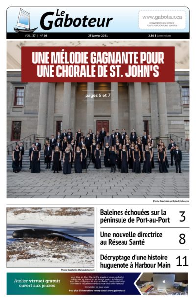 La Une de l'édition du 25 janvier 2021 du journal Le Gaboteur, Une Mélodie Gagnante pour une Chorale de St. John's