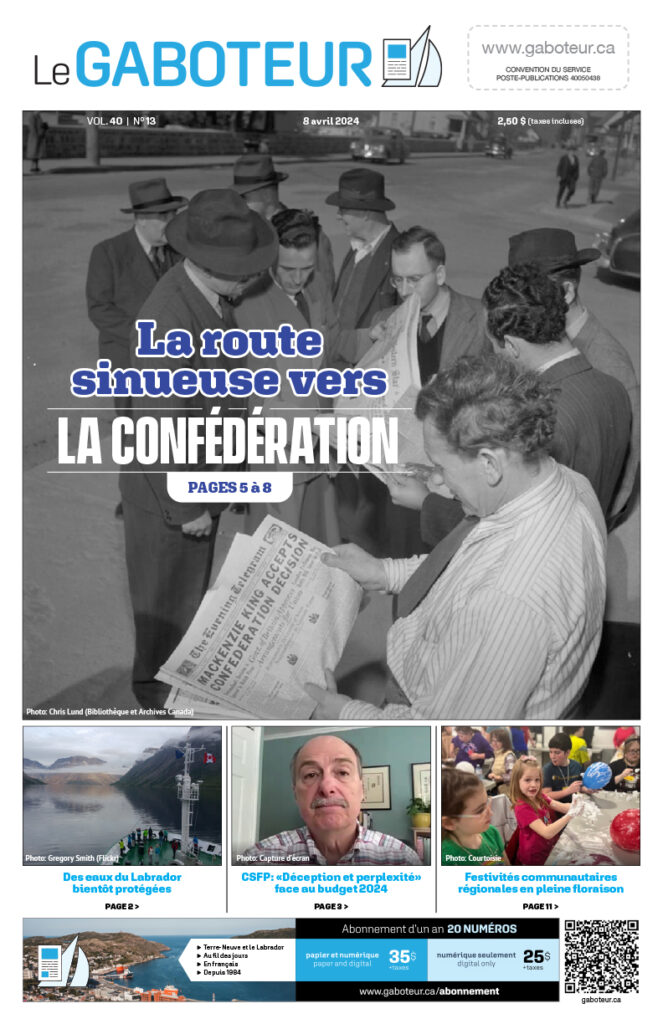 La couverture de l'édition du 8 avril 2024 du journal francophone de Terre-Neuve-et-Labrador, Le Gaboteur